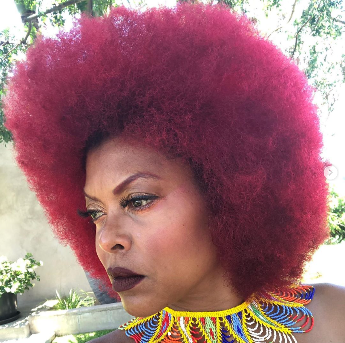 Taraji P. Henson Proudly Shows Off Her Red Afro