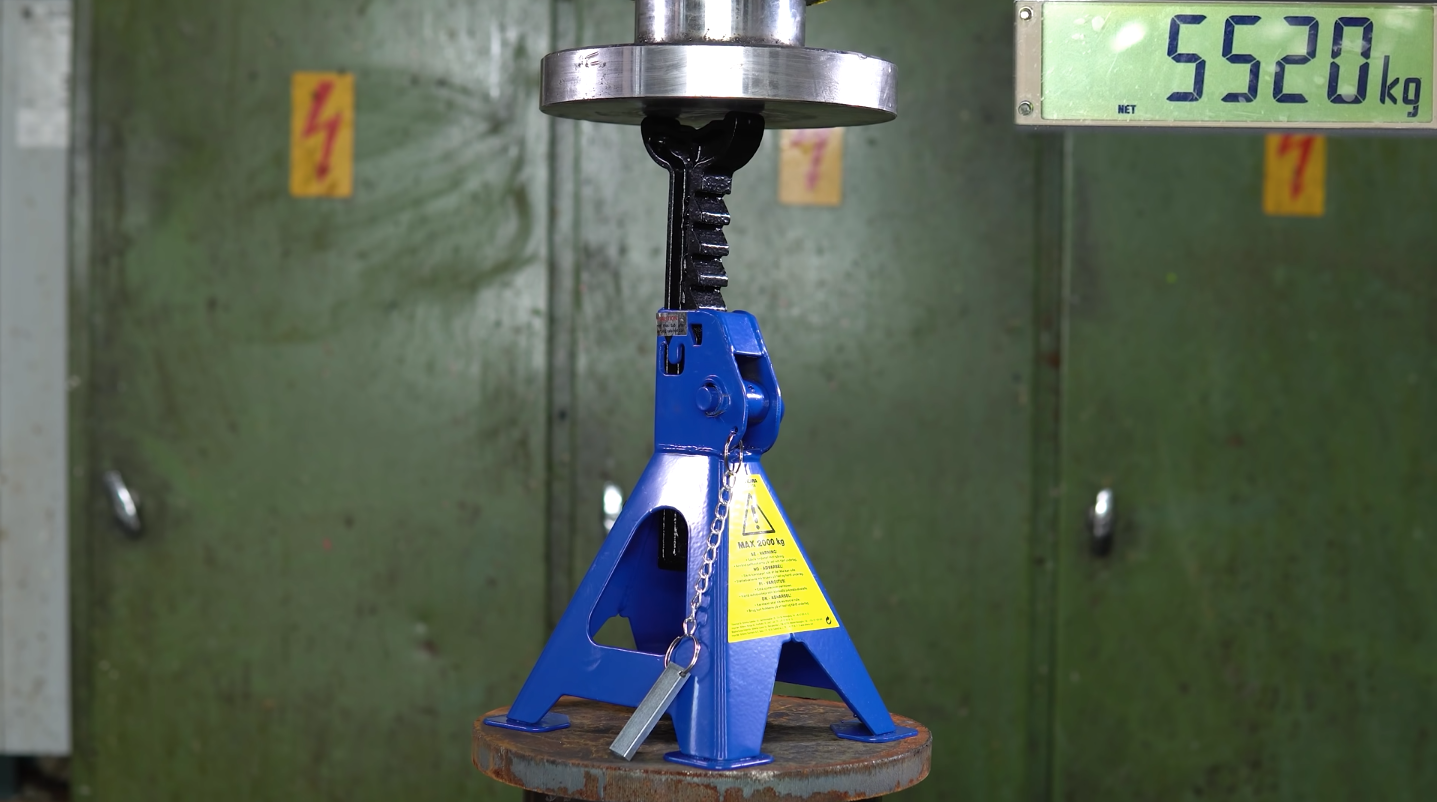 This Video of a Hydraulic Press Testing the Limits of Jack Stands Is Mesmerizing