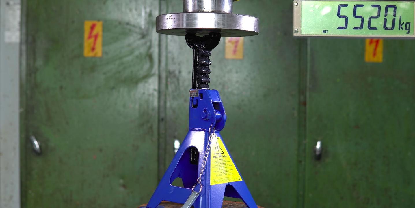 This Video of a Hydraulic Press Testing the Limits of Jack Stands Is Mesmerizing