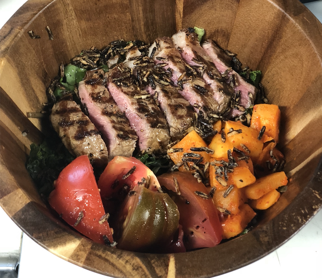 ribeye with tomatoes and wild rice