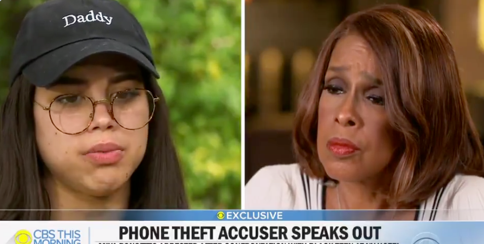 Woman Who Accused Black Teen of Stealing Her Phone Tries to Shush Gayle King During Interview Woman Who Accused Black Teen of Stealing Her Phone Tries to Shush Gayle King During Interview