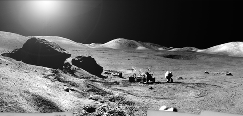 nasa astronaut jack schmidt snapped this image of astronaut eugene cernan exploring station 6, the field location where sample 76015,143 was collected