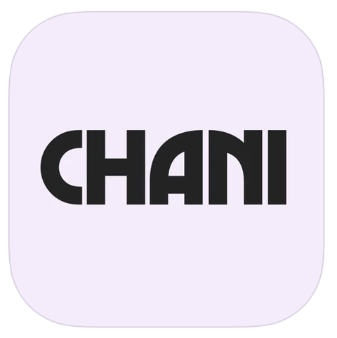 an app logo a pink square with rounded edges with the word "chani" in all caps inside