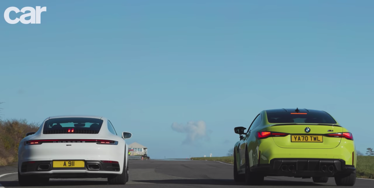 Watch a Porsche 911 step into a new BMW M4 competition in a drag race