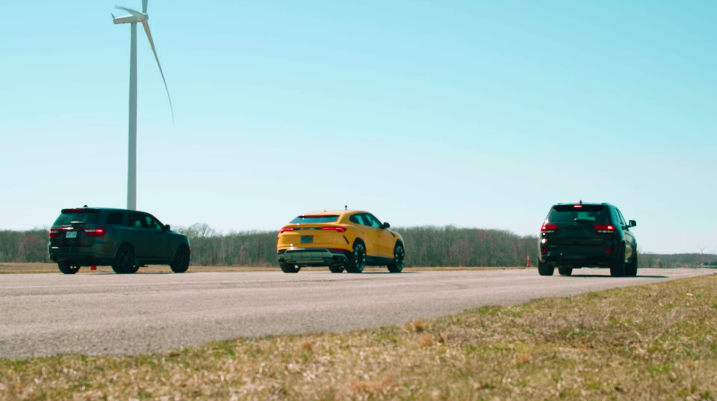 Lamborghini Urus, Jeep Trackhawk, Durango Hellcat Drag Race Video