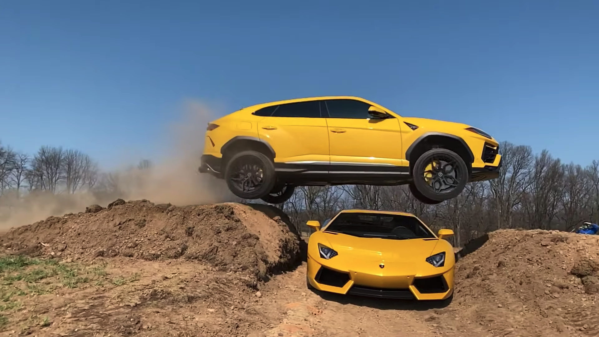 YouTuber Who Destroyed Ram TRX Jumps Lamborghini Urus Over Aventador