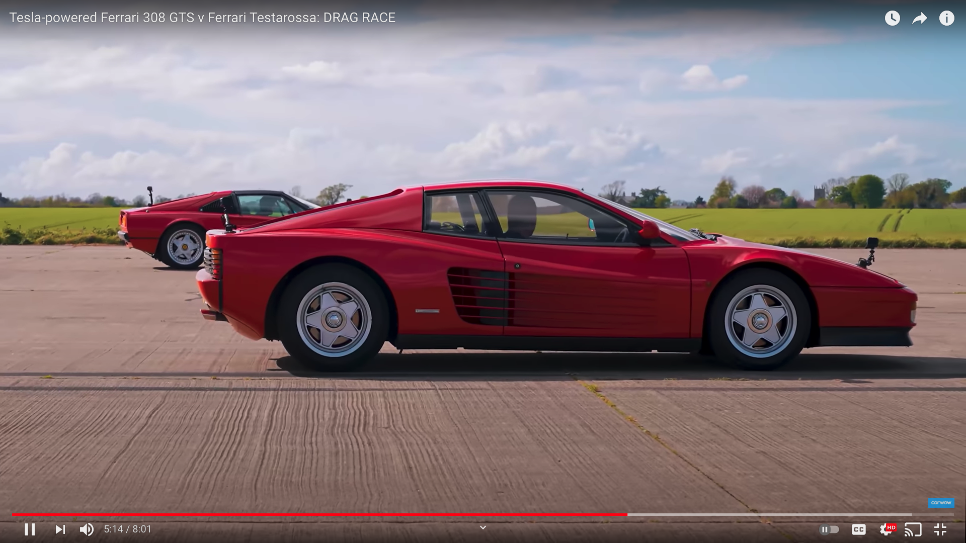 Watch A Tesla Swapped Ferrari 308 Annihilate A Testarossa In A Drag Race