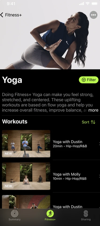 apple fitness plus yoga app home screen