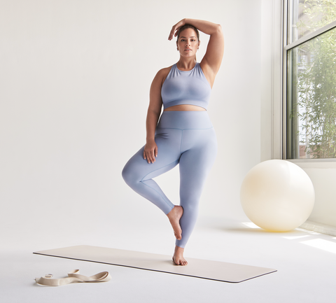 ashley graham wears lavender activewear from knix in stills from the new knix campaign