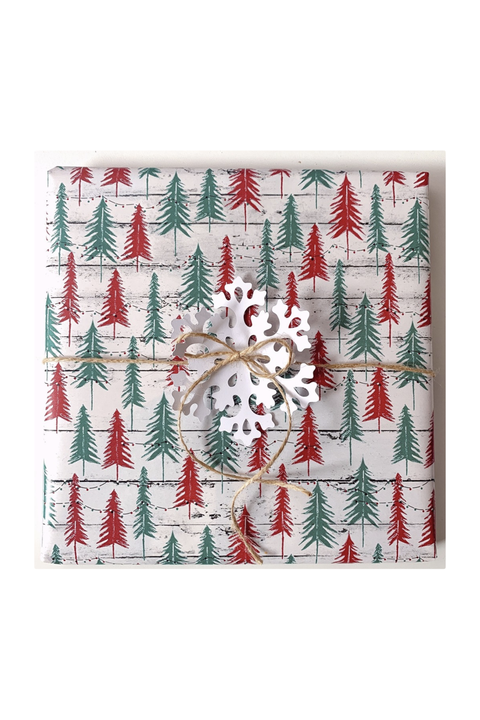 trees and snowflake wrapping paper