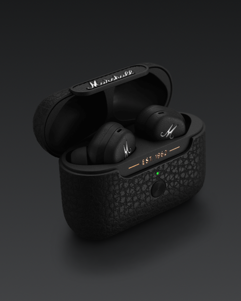 marshall black earbuds in charging case