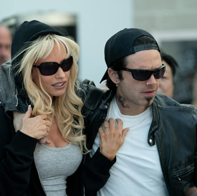 lily james and sebastian stan in character as pamela anderson and tommy lee in hulu’s pam and tommy