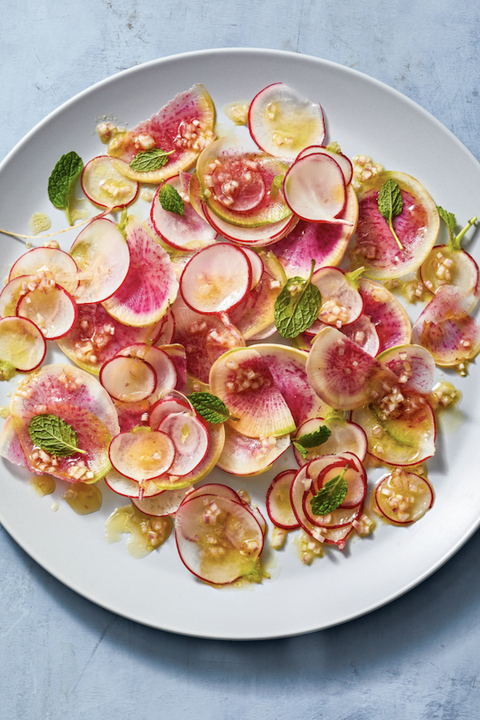 bright radish salad on a white plate