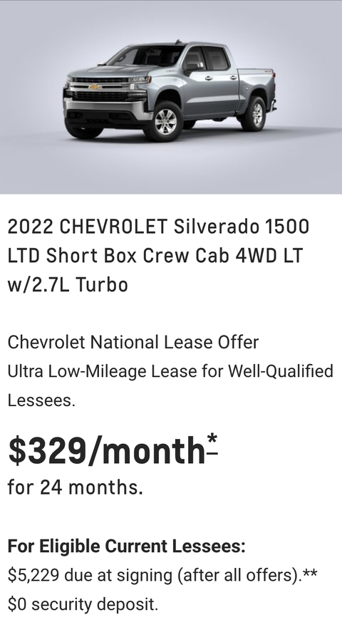 chevy silverado four cylinder lease deal