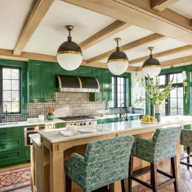 green patterned kitchen