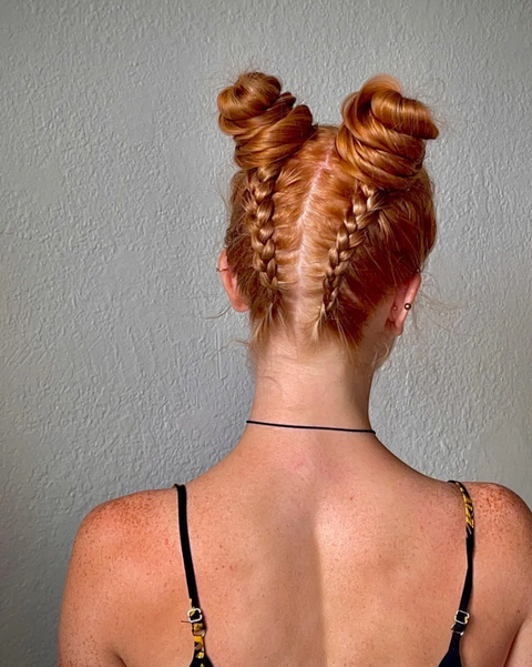 upside down dutch braided space buns