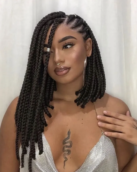 90’s inspired medium bob braids with cornrows on the side