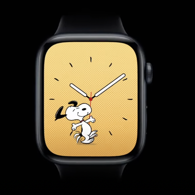 snoopy on a yellow apple watch face
