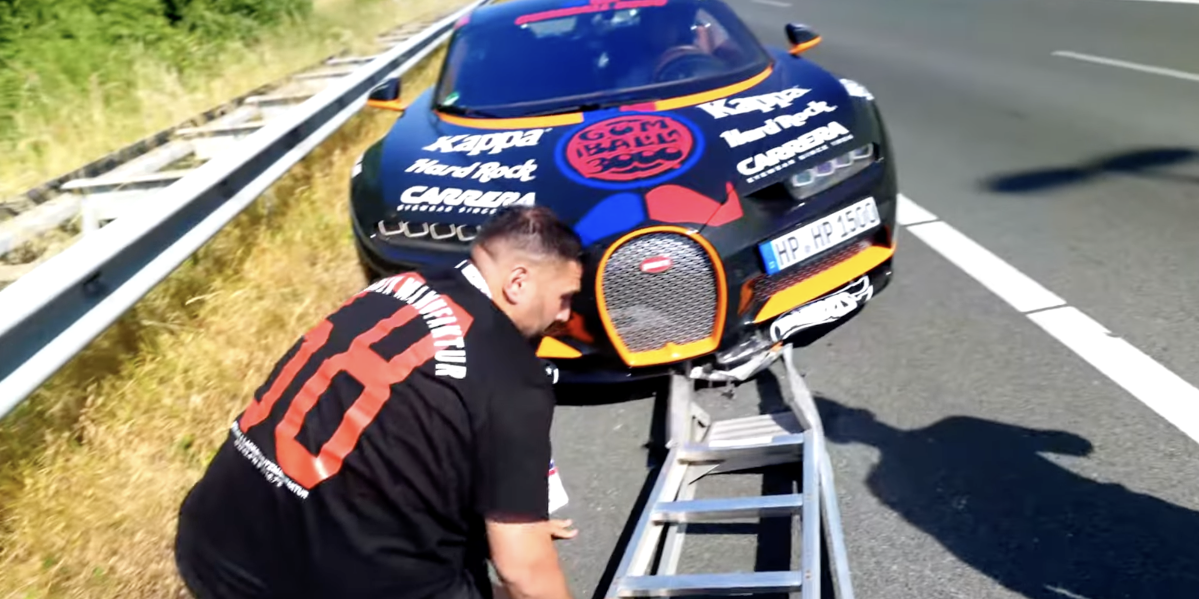 YouTuber in Bugatti Chiron Hits Ladder on Autobahn During Gumball 3000 Rally