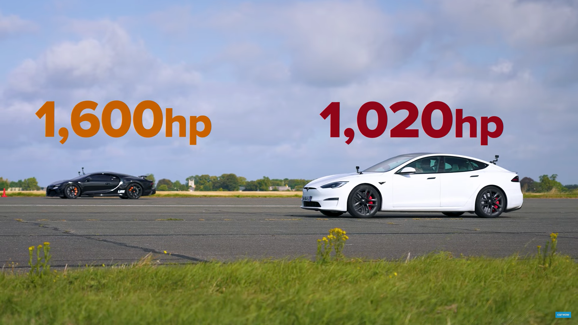 Watch a Tesla Model S Plaid Drag Race a Bugatti Chiron Super Sport