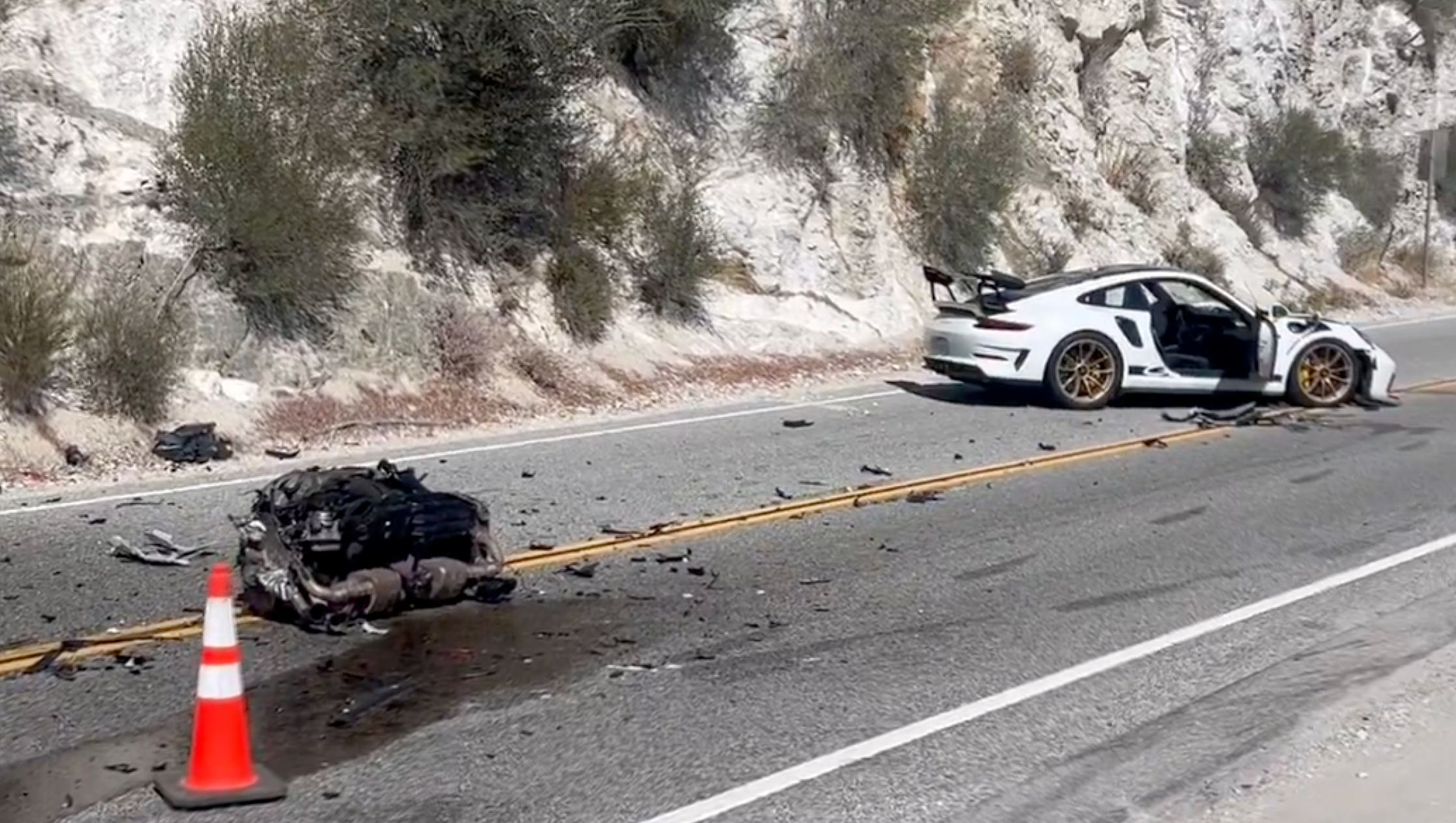 Porsche 911 Crashes Into Porsche 911 on Angeles Crest, Engine Torn Free