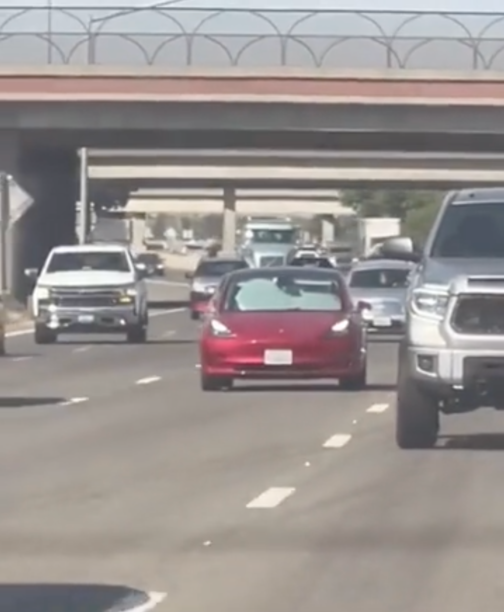 Tesla Spotted Driving Down Highway with Windows, Windshield Covered