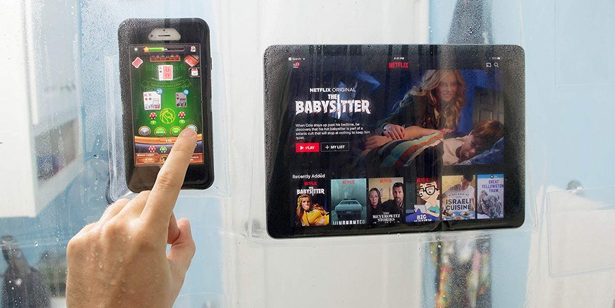 This Bunkerwall Shower Curtain Liner Holds Your Devices So You Can Use Them In The Bunkerwall Shower Curtain Liner Holds, Shower Curtains With Pockets For Electronics