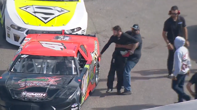 late model driver pulled away from stock car racing fight at nascar sanctioned event