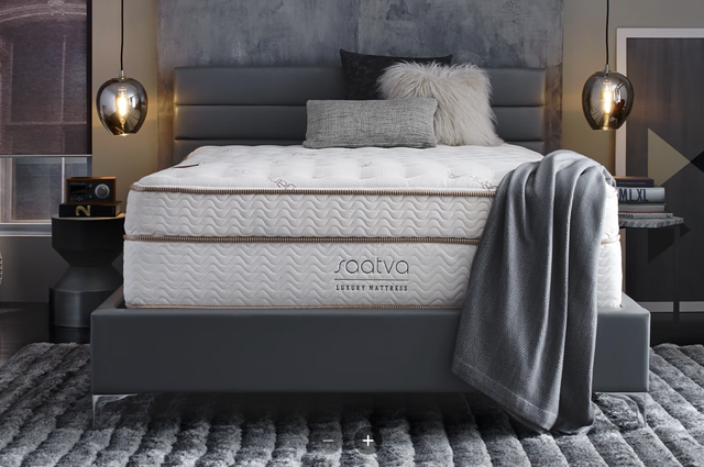 mattress on bedframe in bedroom