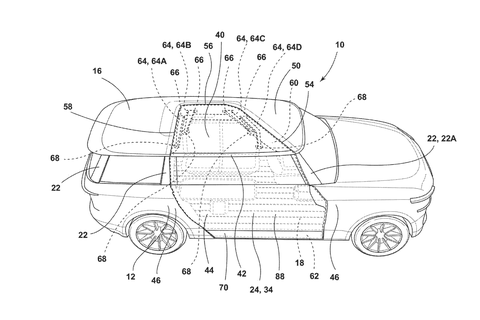 ford patent photo showing top view of asymmetrical gullwing door