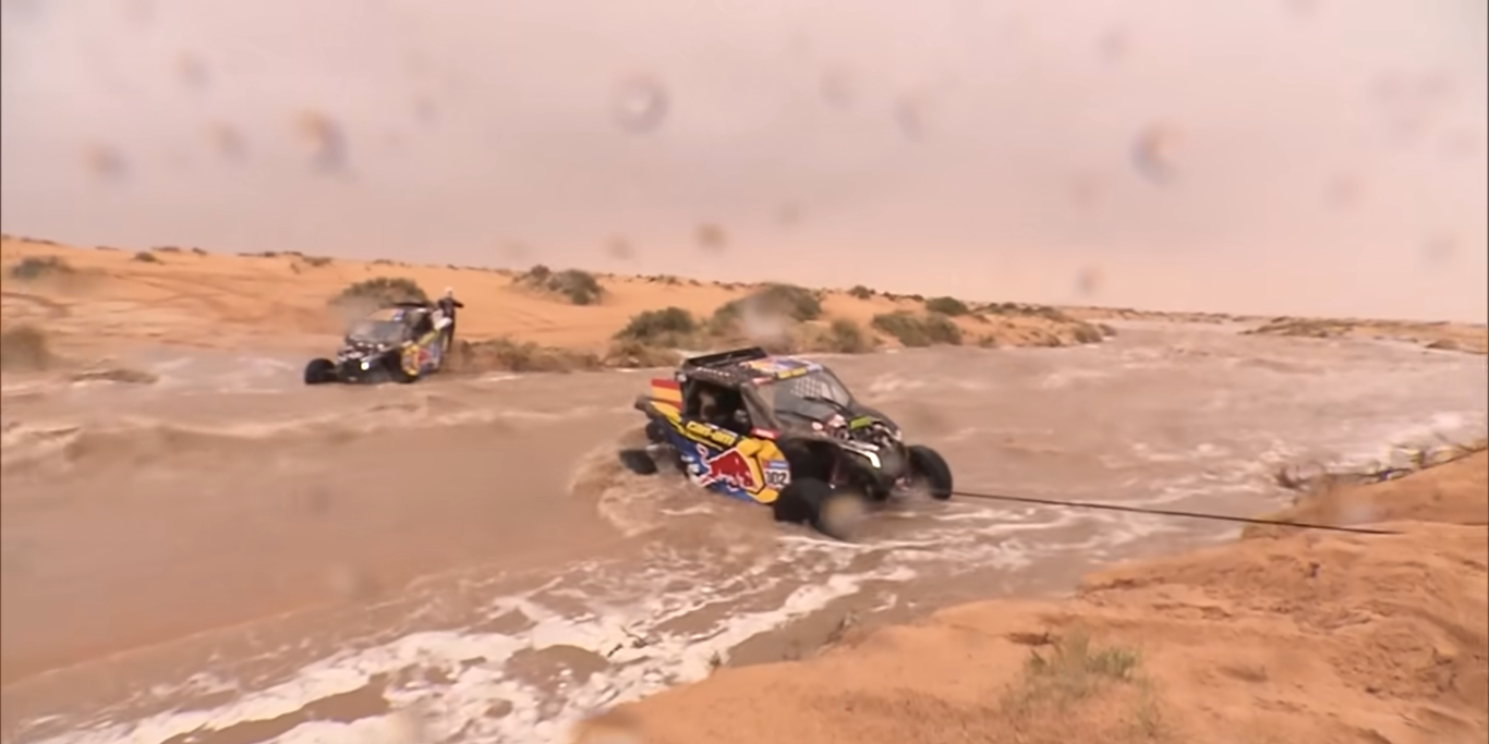 Watch Dakar Truck Teams Help Recover Two Side-by-Side Racers From Insane Flash Floods