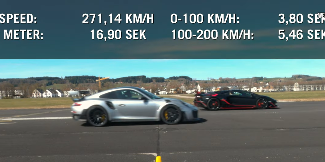 The Porsche 911 GT2 RS and Lamborghini Aventador SVJ are close