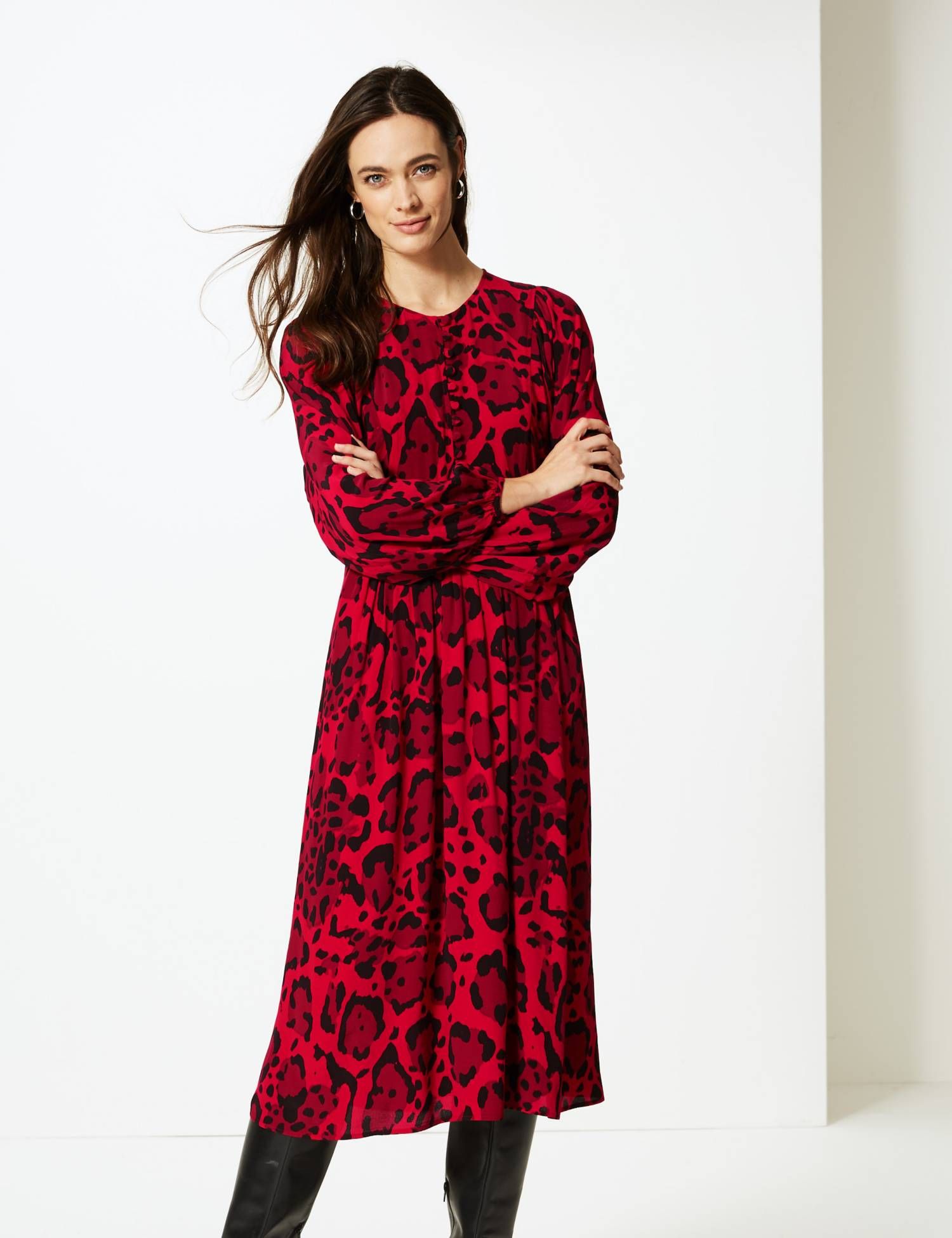 marks and spencer red leopard dress