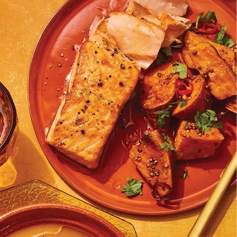 best salmon recipes seared salmon with spiced sweet potatoes