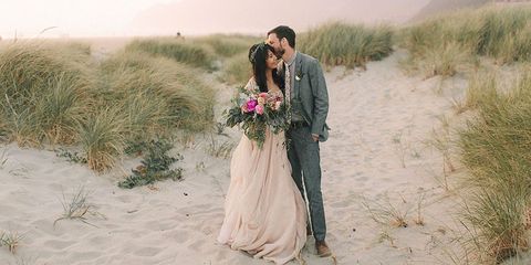Clothing, Dress, Trousers, Coat, Bridal clothing, Sand, Photograph, Outerwear, Bride, Happy, 