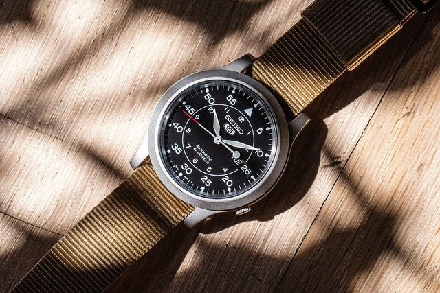 seiko snk field watch with plant shadows