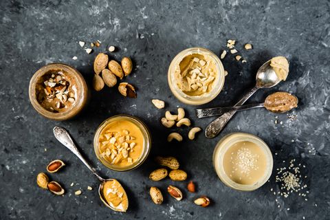 selection of nut butters   peanut, cashew, almond and sesame seeds