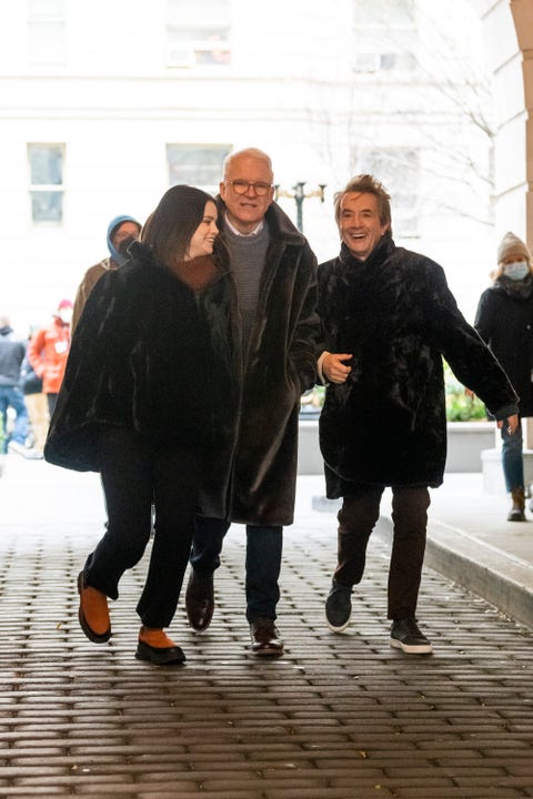 selena gomez, steve martin y martin short durante la grabación de 'only murders in the building'