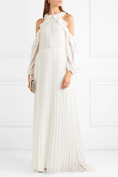 pleated chiffon halter wedding dress with ruffle