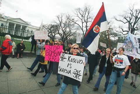 serb protestors march past the white house in wash