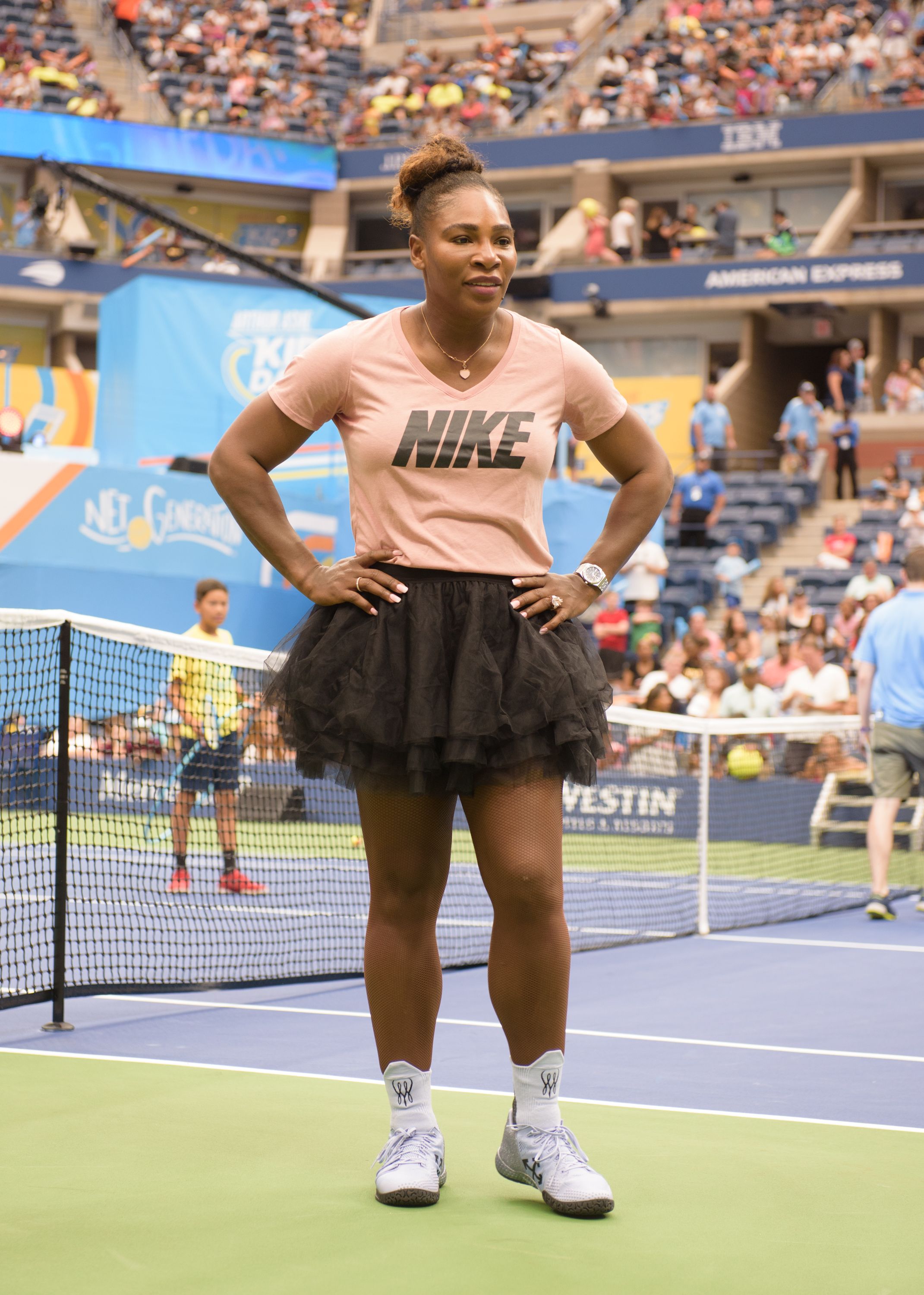 Serena Williams Just Won a U.S. Open Match While Wearing an Serena Williams' one sleeve Nike tulle dress for US Open