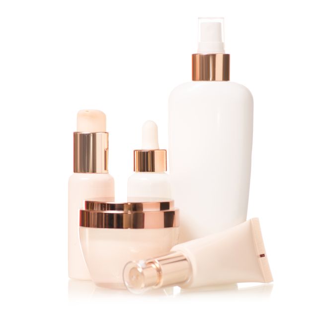 set of bottle with creams cosmetology cosmetics