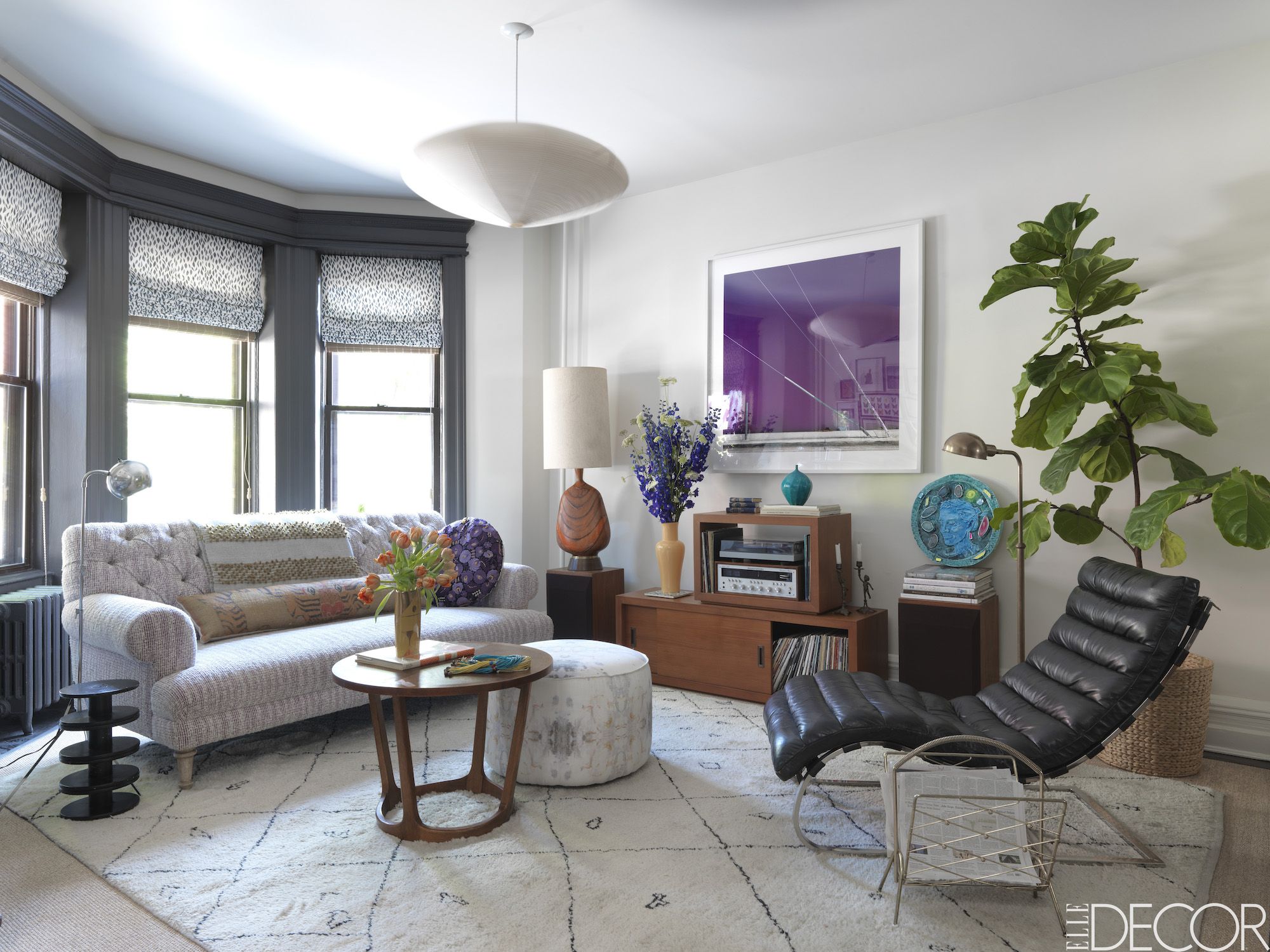 living room with patterned rug