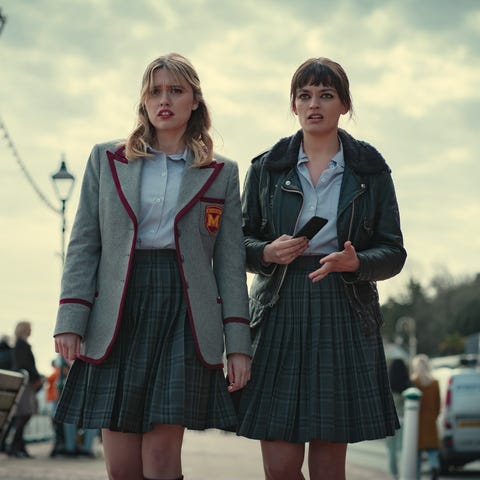 Sex Education season 3 - Aimee Lou Wood as Aimee Gibbs and Emma Mackey as Maeve Wiley aimee lou wood as aimee gibbs and emma mackey as maeve wiley in sex education season 3