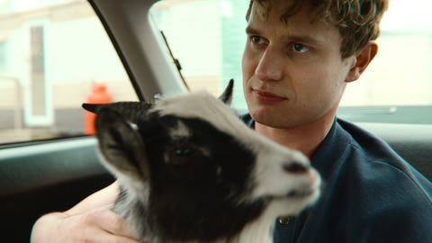 steve with goat on his lap in sex education