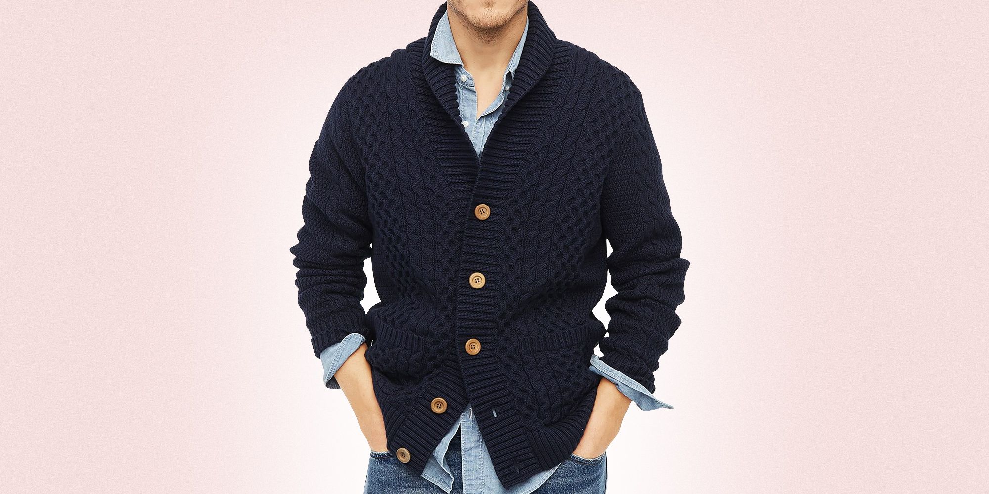 Hotmiss Mens Casual Shawl Collar Cable Knitted Button Down Cardigan Sweater