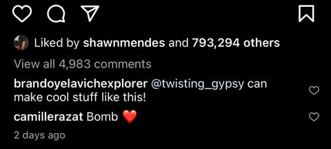 shawn mendes liking camila cabello's thirst trap post