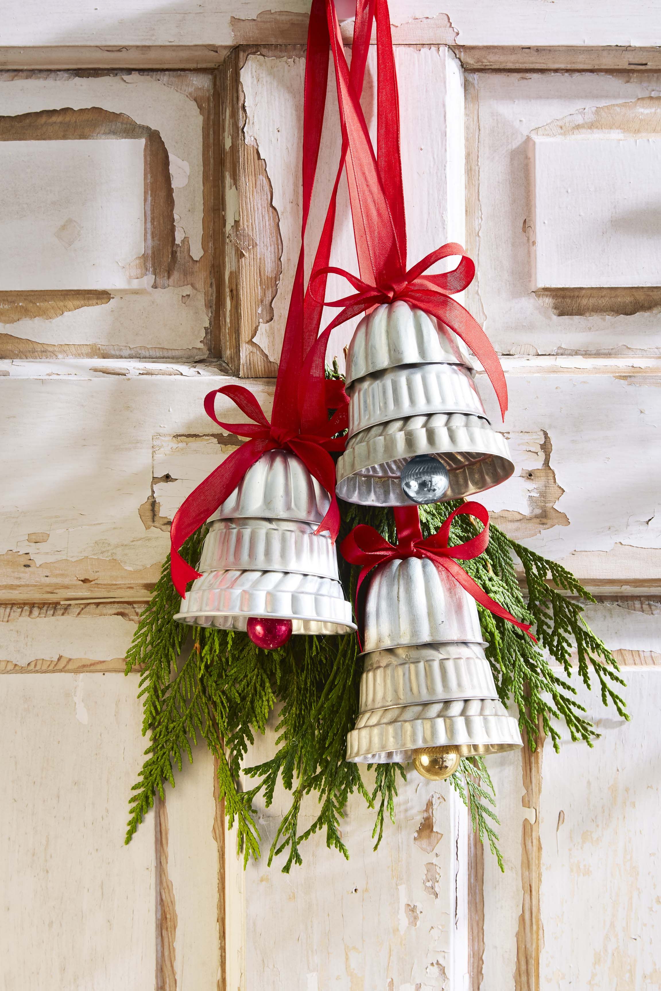 vintage Christmas Christmas bells silver trees silver bells holiday decor Vintage silver Christmas tree bells a pair vintage bells