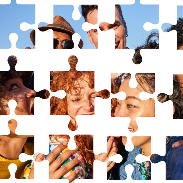 group of people's faces with puzzle cutouts