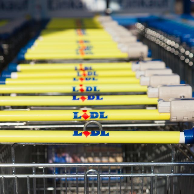 shopping carts of the german supermarket chain, lidl stands together